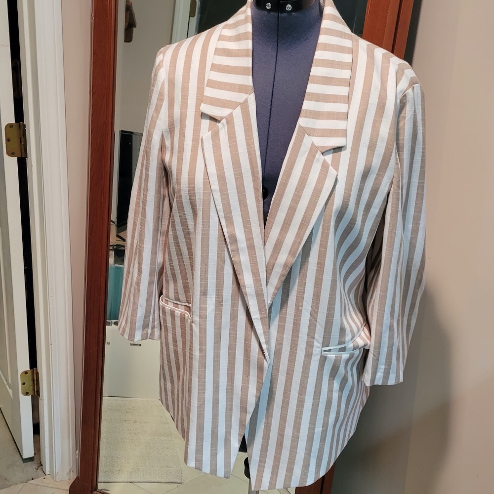 New York & Company Cream and Tan Striped Blazer